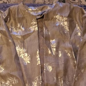 Sage green with gold tone flowers,open front jacket. Women's plus size 26/28